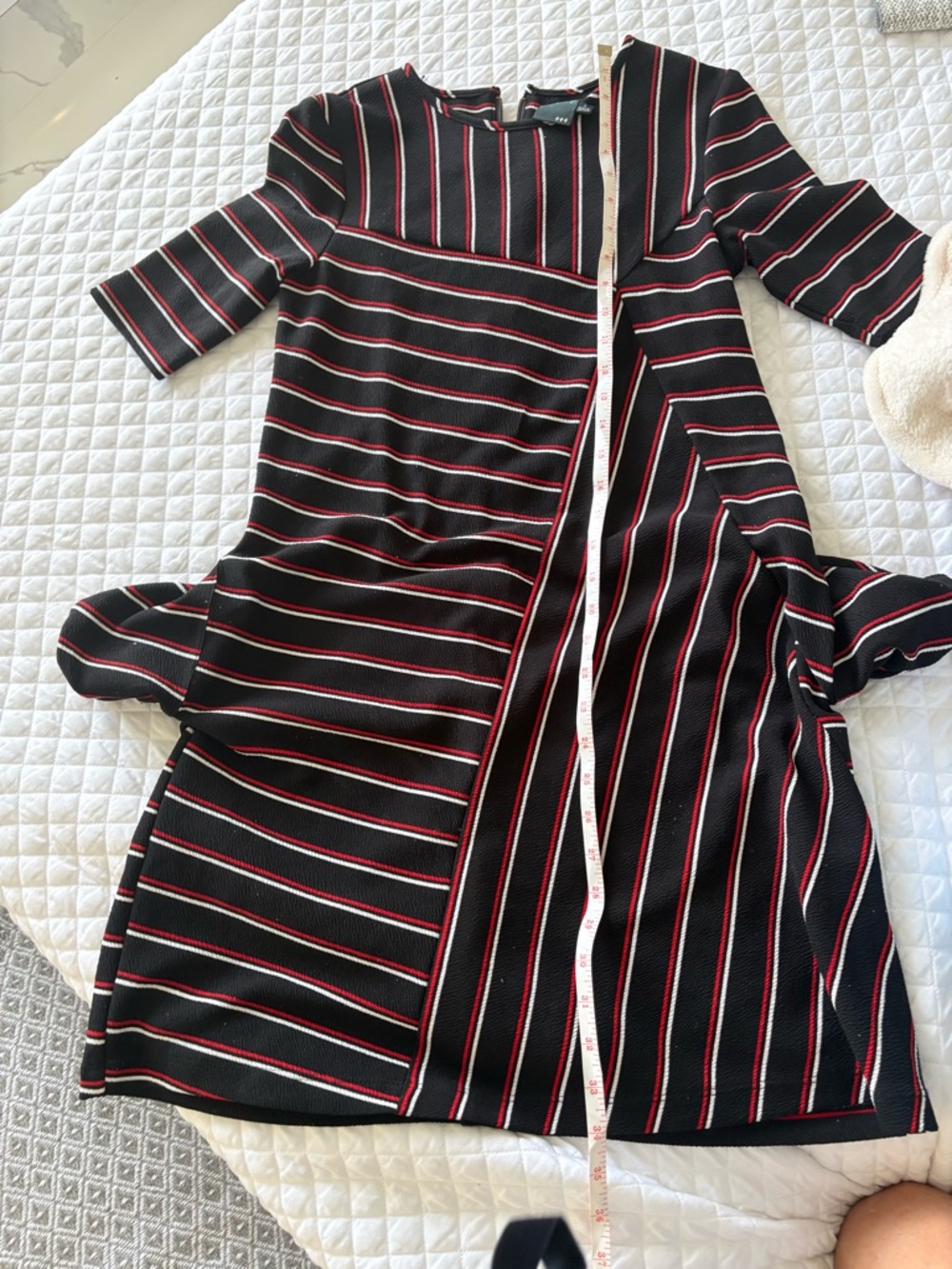 Asymmetrical Black Dress with Red & White Stripes